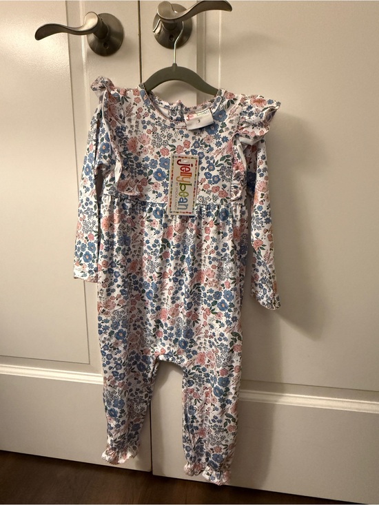 Jelly Beans Other - Floral Ruffle Long-Sleeve Romper - Blue, Pink & White